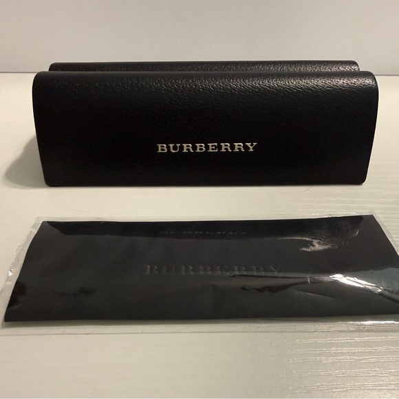 ๐ Burberry Black Leather Hard Case + Cleaning Cloth ๐ค Luxury Eyeglass Case - Picture 13 of 16